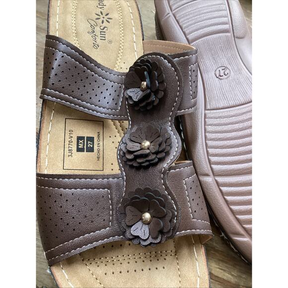 Lady Sun Contorto Brown Floral Sandals Size 9 - Picture 4 of 6